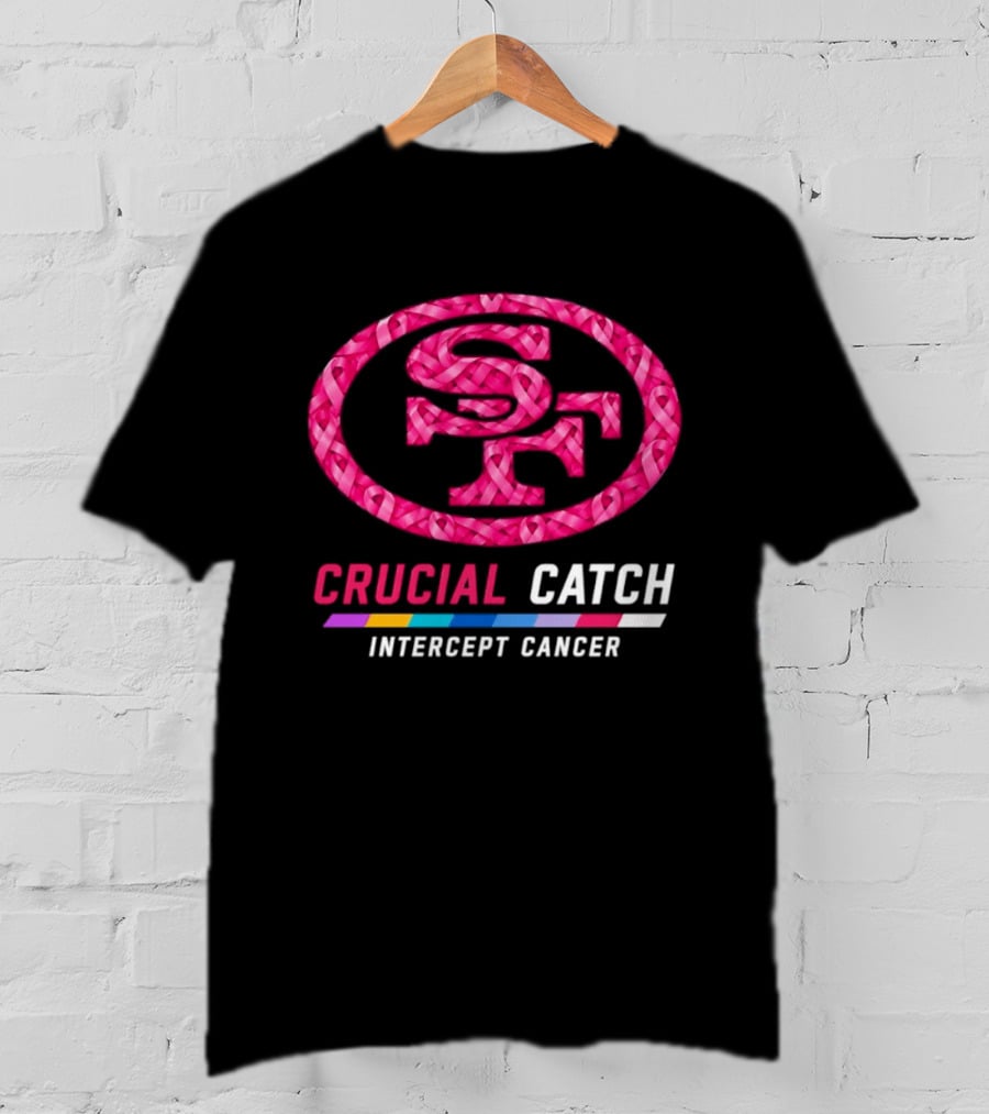 San Francisco 49ers 2026 Crucial Catch Intercept Cancer Pink Ribbon T-Shirt