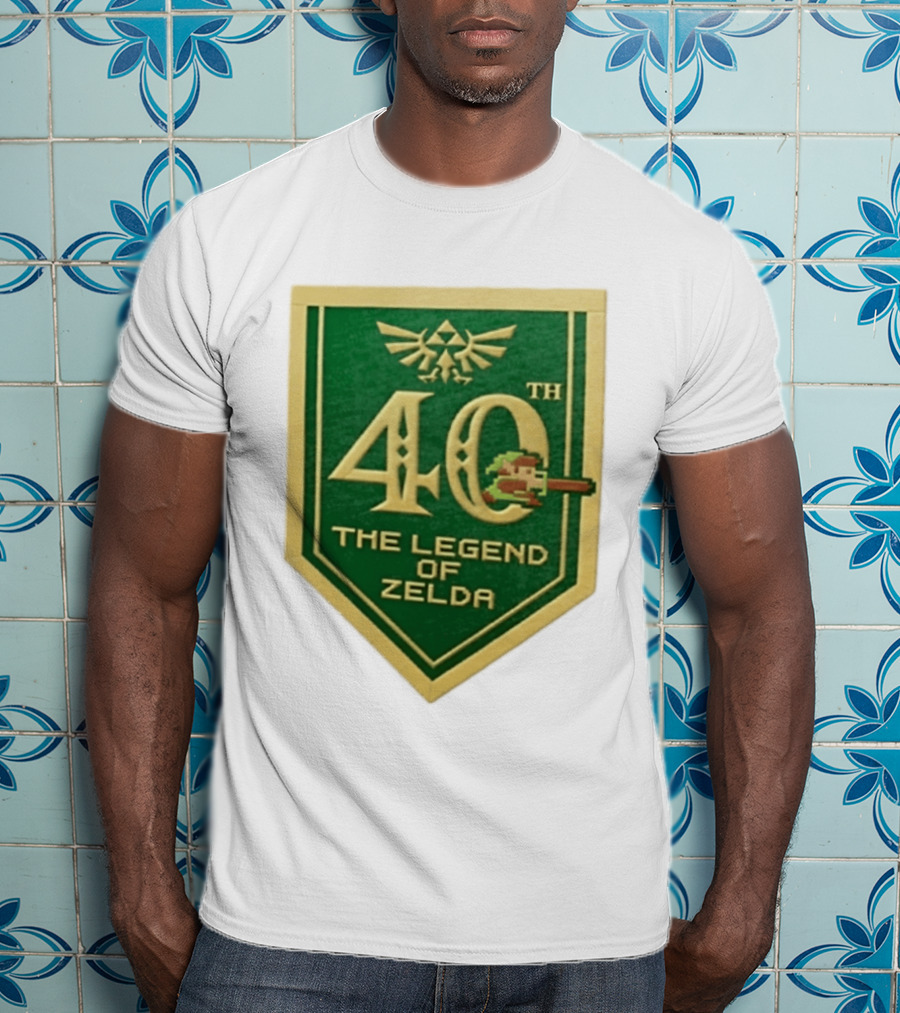 40th Anniversary The Legend Of Zelda With Link Pixel Art And Triforce T-Shirt