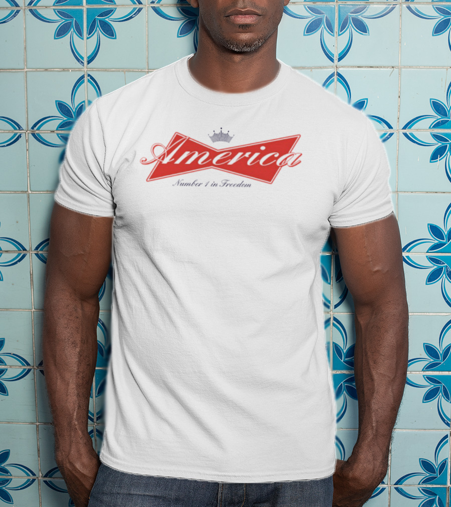 America Number 1 In Freedom Crowned Red Script T-Shirt