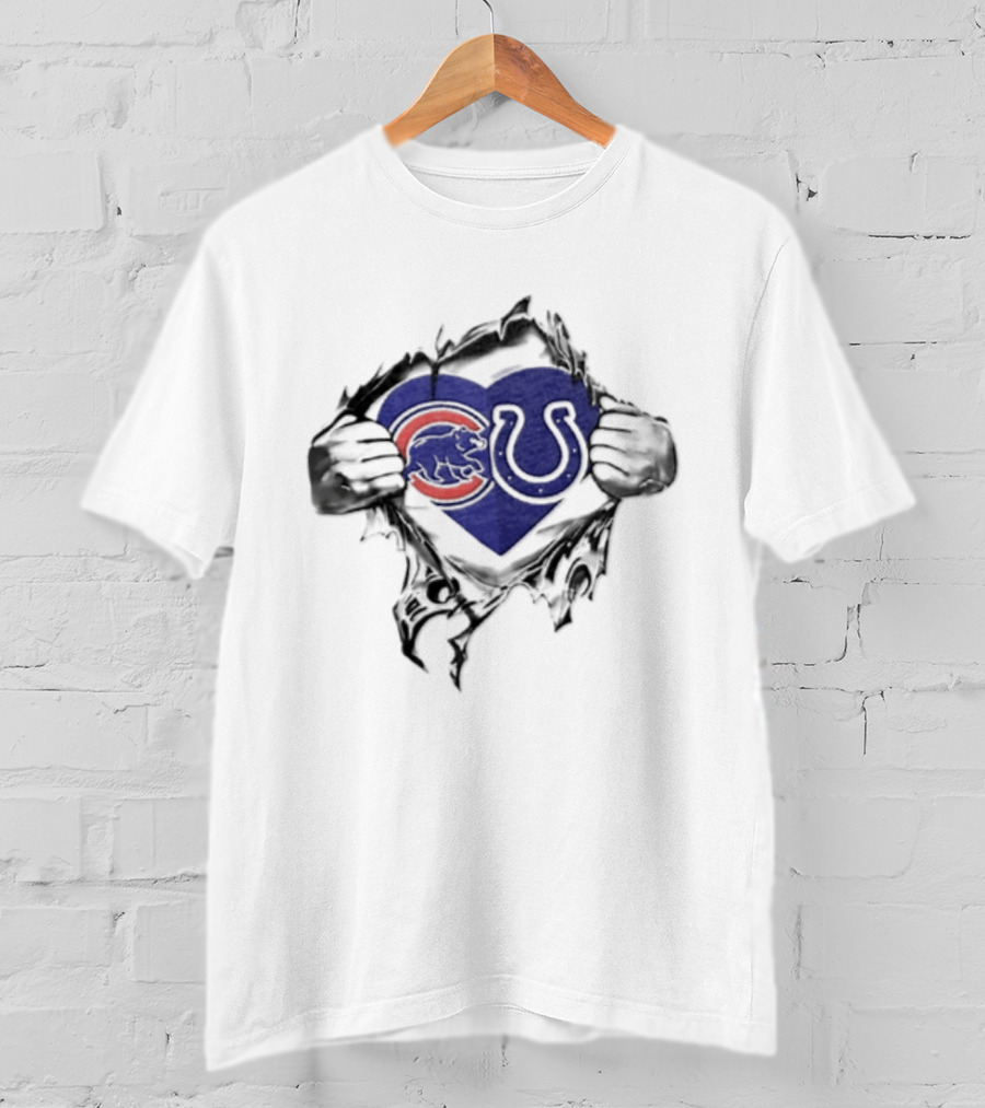 Chicago Cubs Indianapolis Colts Heart Symbol Embrace T-Shirt