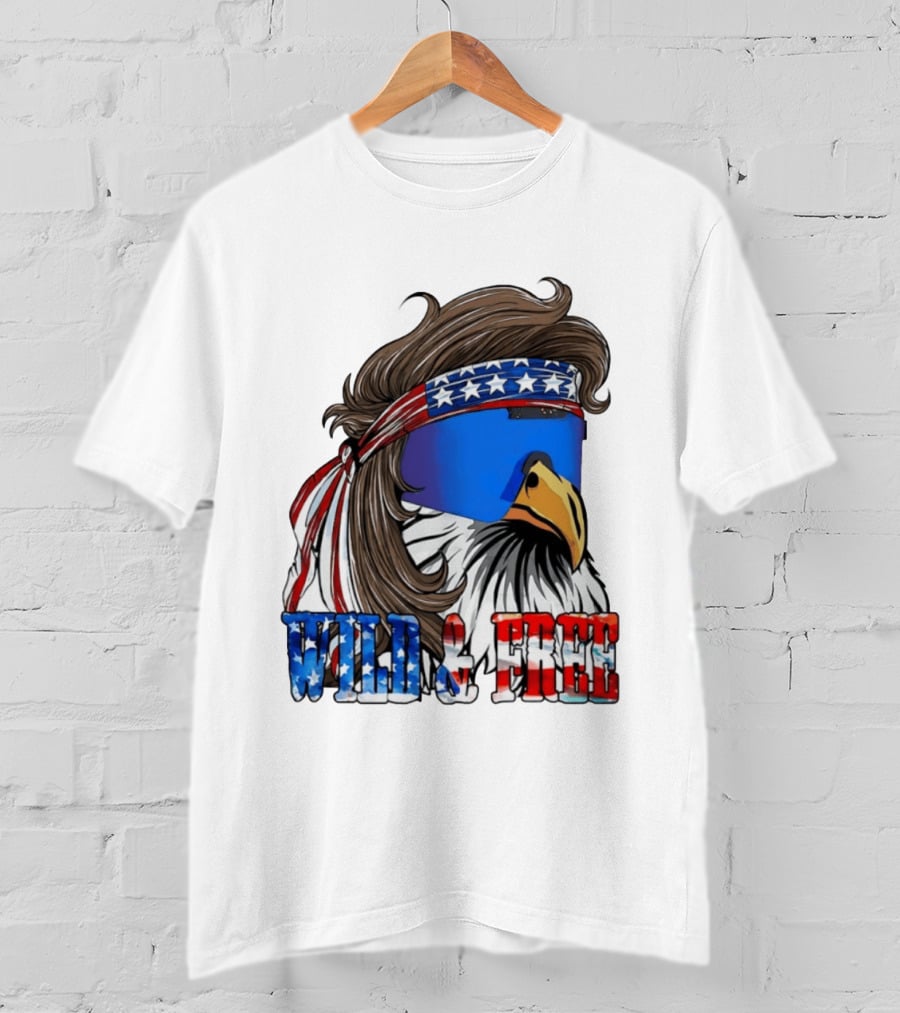 Wild And Free Bald Eagle USA Flag Bandana And Sunglasses T-Shirt