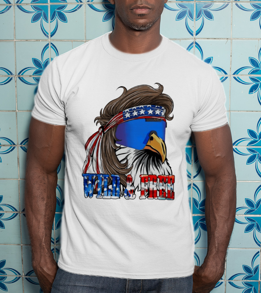 Wild And Free Bald Eagle USA Flag Bandana And Sunglasses T-Shirt