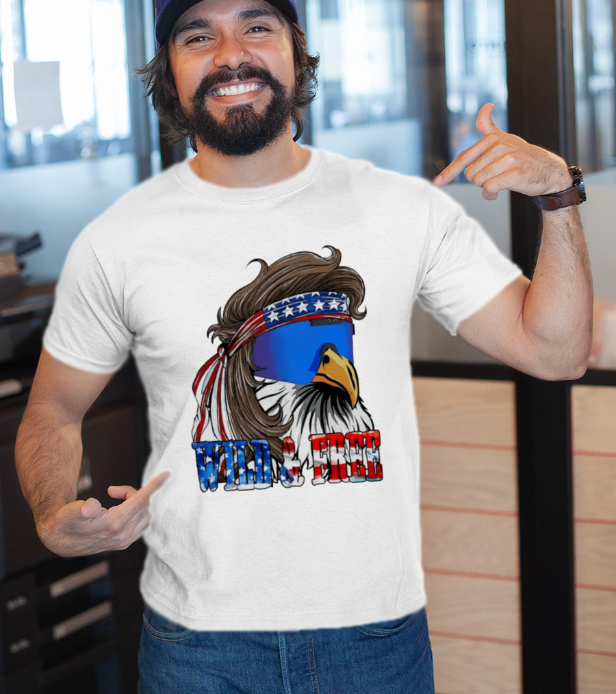 Wild And Free Bald Eagle USA Flag Bandana And Sunglasses T-Shirt