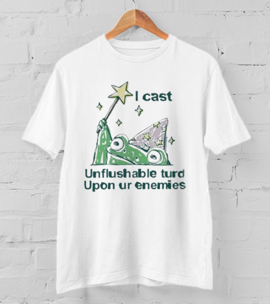 I Cast Unflushable Turd Wizard Frog Hat Enemies Magic Stars T-Shirt