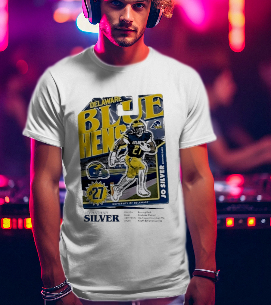 Delaware Blue Hens Jo Silver #27 University Of Delaware Football T-Shirt