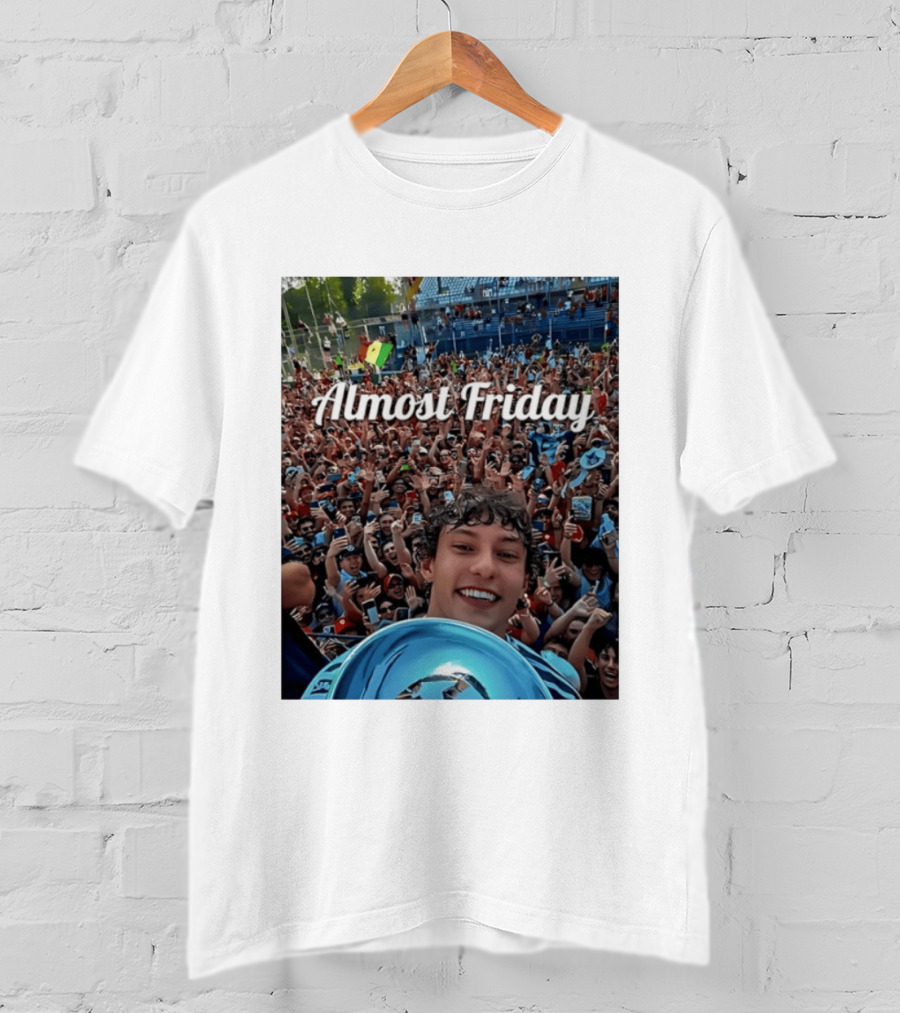 Kimi Antonelli Victory Selfie With Trophy After Winning 2026 Italian Grand Prix At Monza Almost Friday T-Shirt