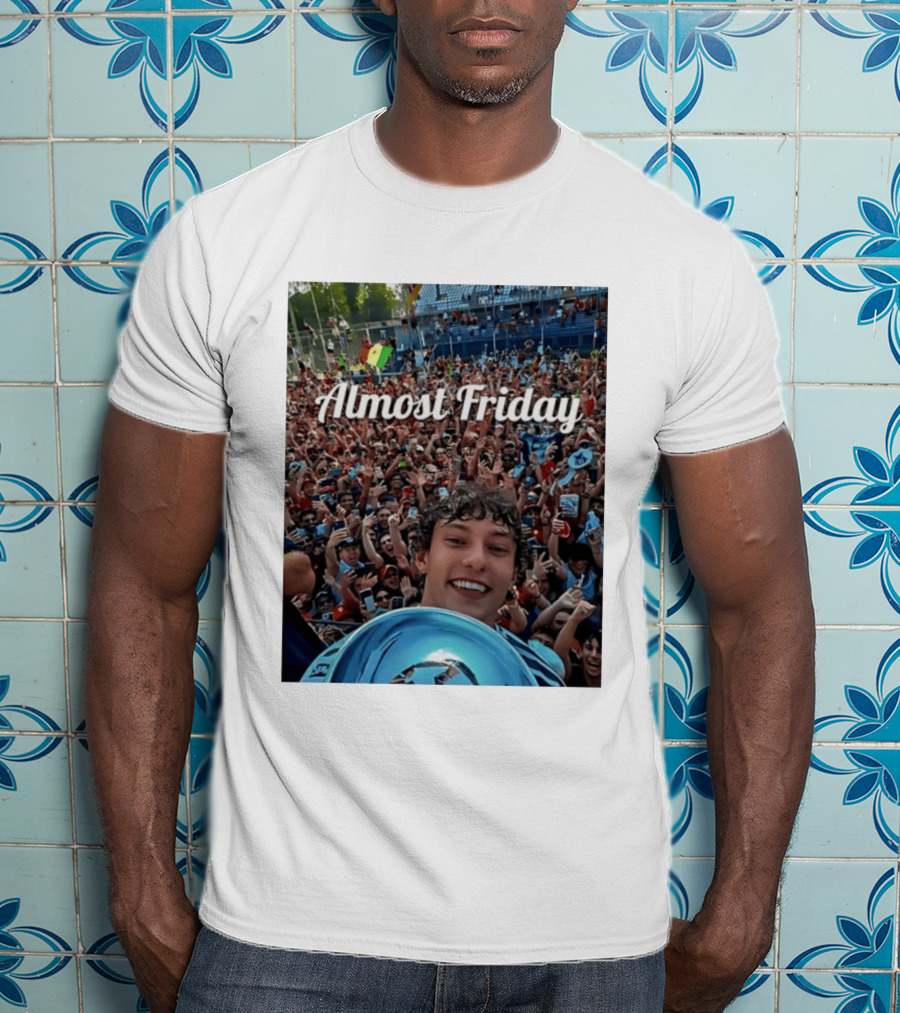Kimi Antonelli Victory Selfie With Trophy After Winning 2026 Italian Grand Prix At Monza Almost Friday T-Shirt
