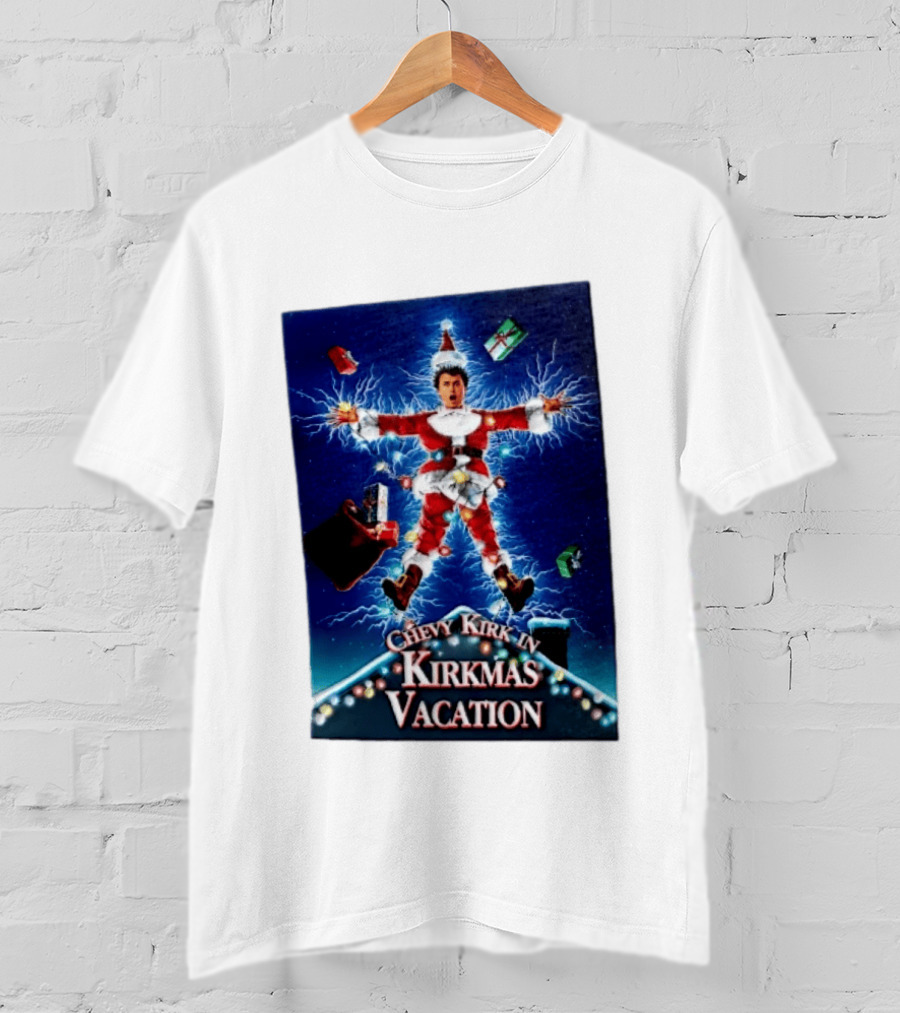 Chevy Kirk In Kirkmas Vacation Christmas Presents Lights Santa Suit Explosion T-Shirt