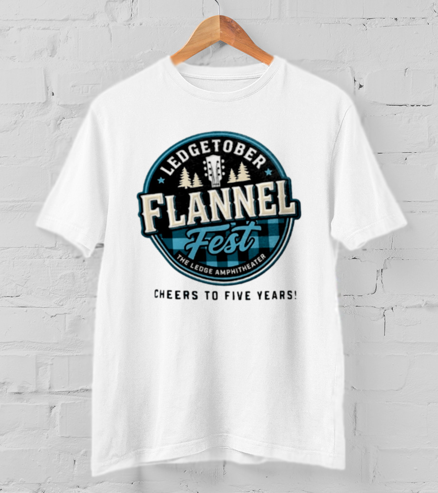 LedgeTober Flannel Fest The Ledge Amphitheater Cheers To Five Years Celebration With Trees And Guitar T-Shirt