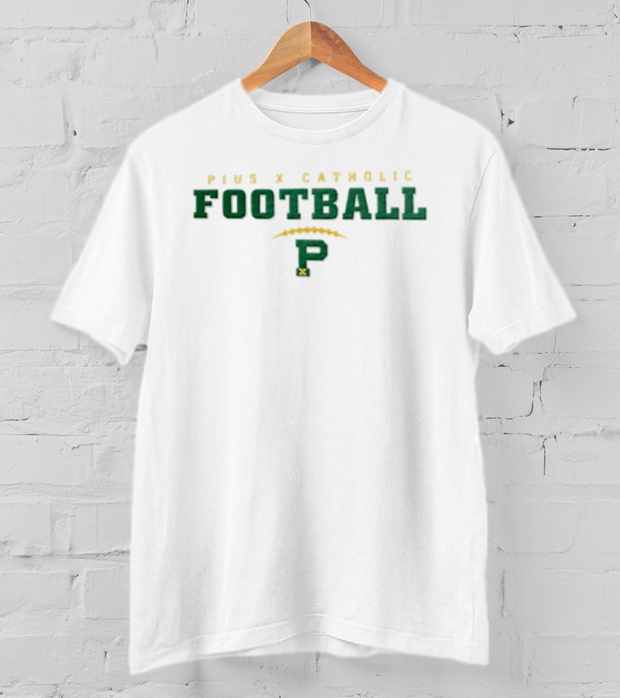 Pius X Catholic Football P Logo With Green And Yellow T-Shirt
