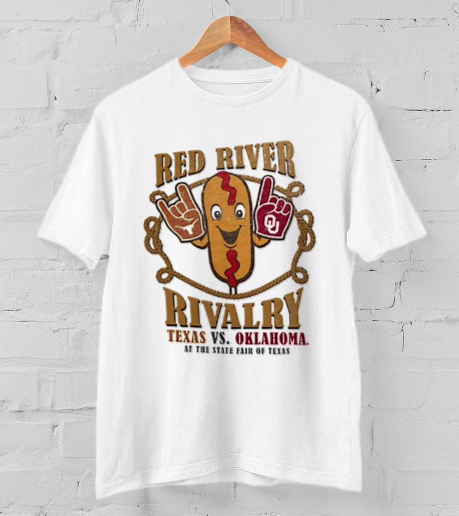 Red River Rivalry Texas Vs Oklahoma State Fair Of Texas Corn Dog T-Shirt