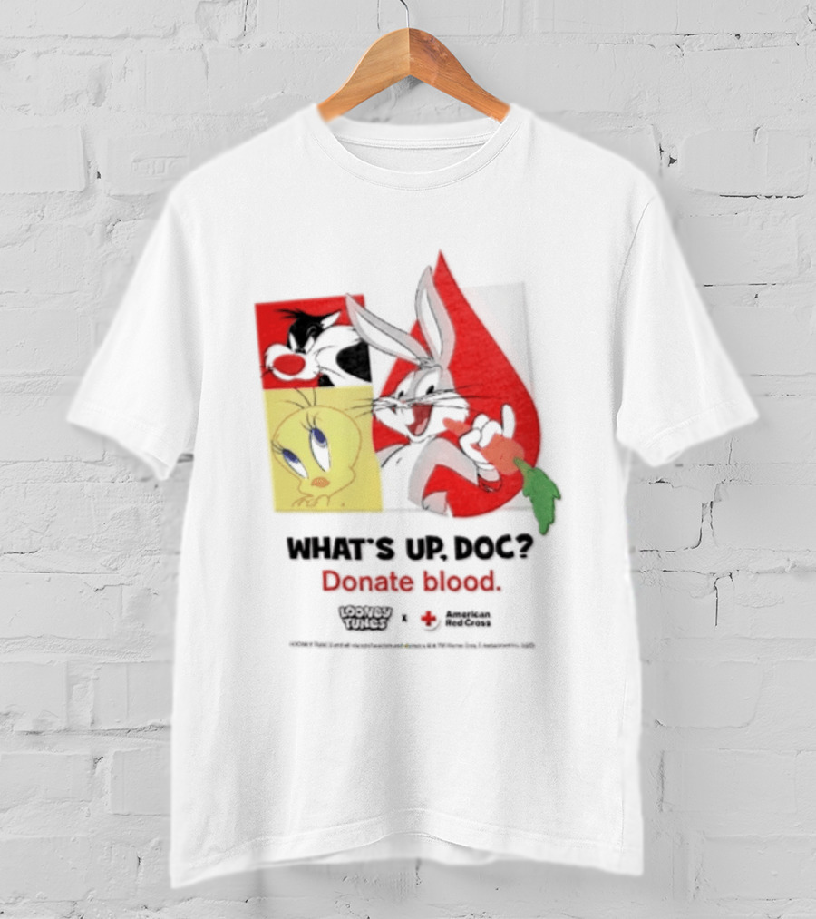 What's Up Doc Donate Blood Looney Tunes American Red Cross Bugs Bunny Tweety Bird T-Shirt