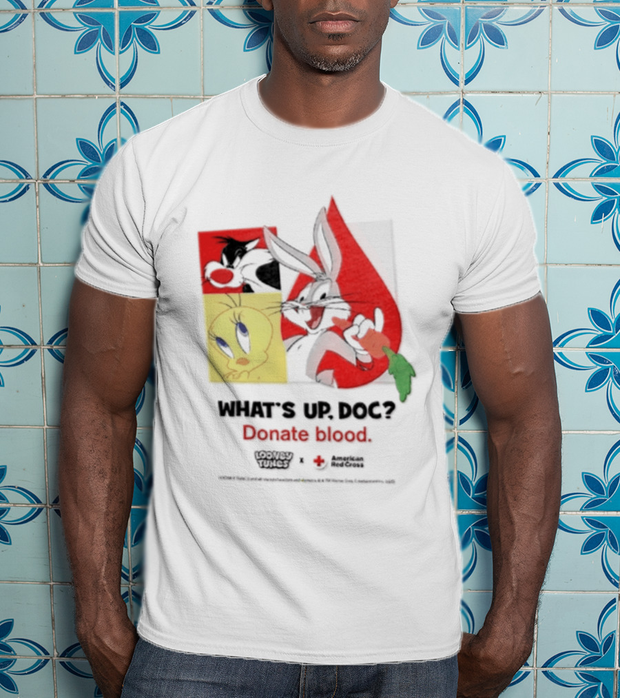 What's Up Doc Donate Blood Looney Tunes American Red Cross Bugs Bunny Tweety Bird T-Shirt