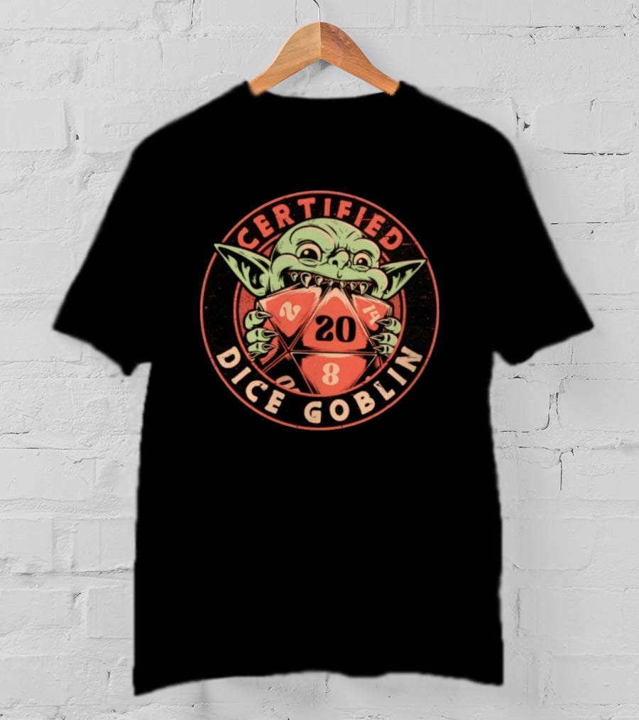 Certified Dice Goblin D20 RPG Fantasy Gaming T-Shirt