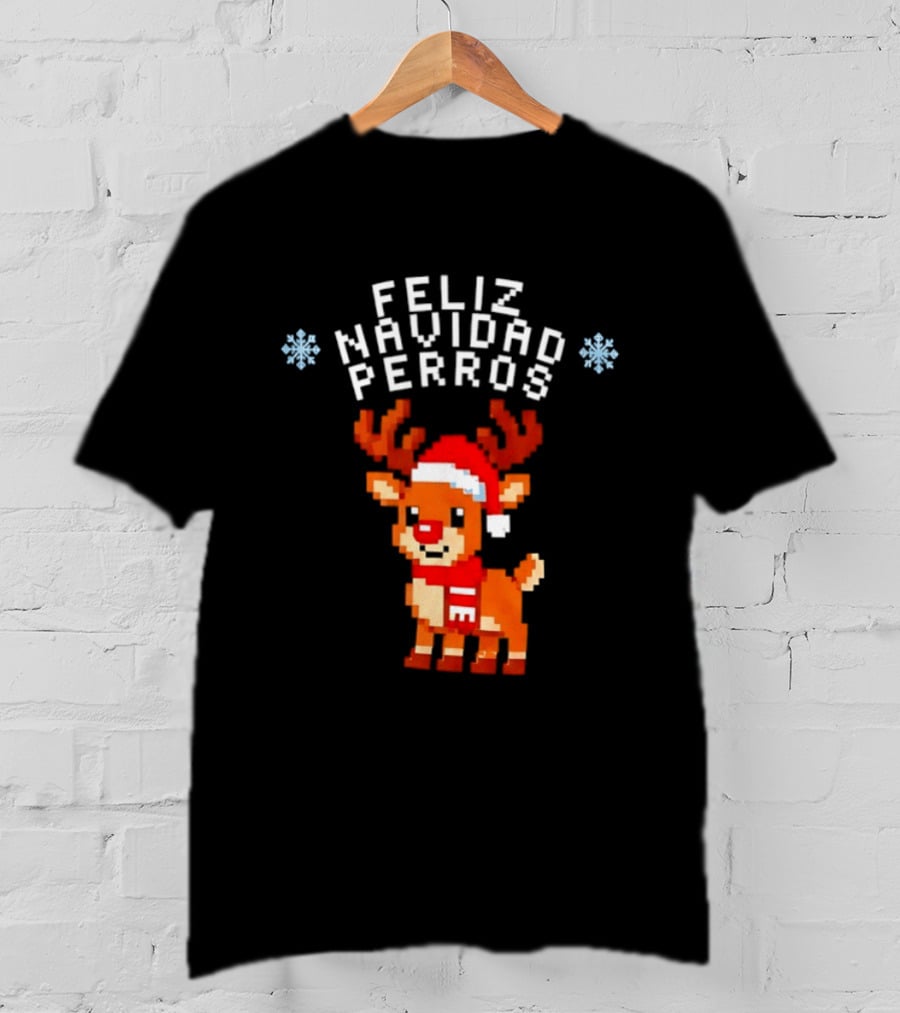 Feliz Navidad Perros Pixel Art Christmas Reindeer T-Shirt