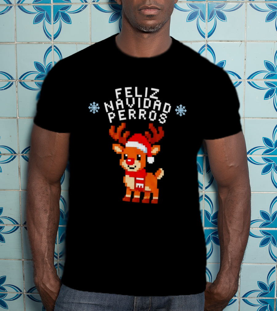 Feliz Navidad Perros Pixel Art Christmas Reindeer T-Shirt
