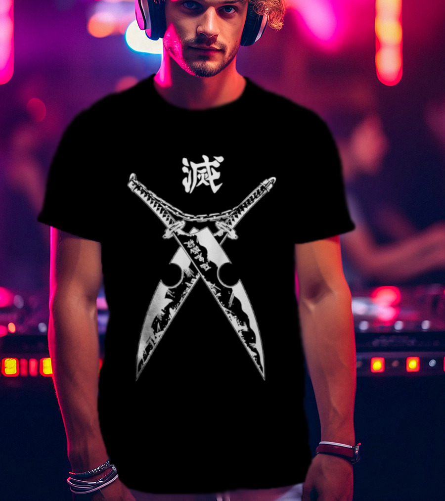 Tengen Uzui Demon Slayer Crossed Twin Blades Kanji T-Shirt