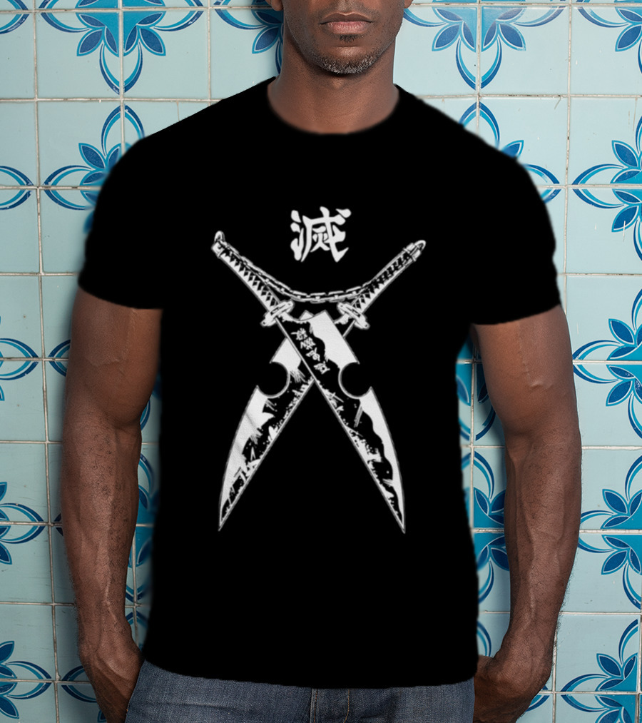 Tengen Uzui Demon Slayer Crossed Twin Blades Kanji T-Shirt