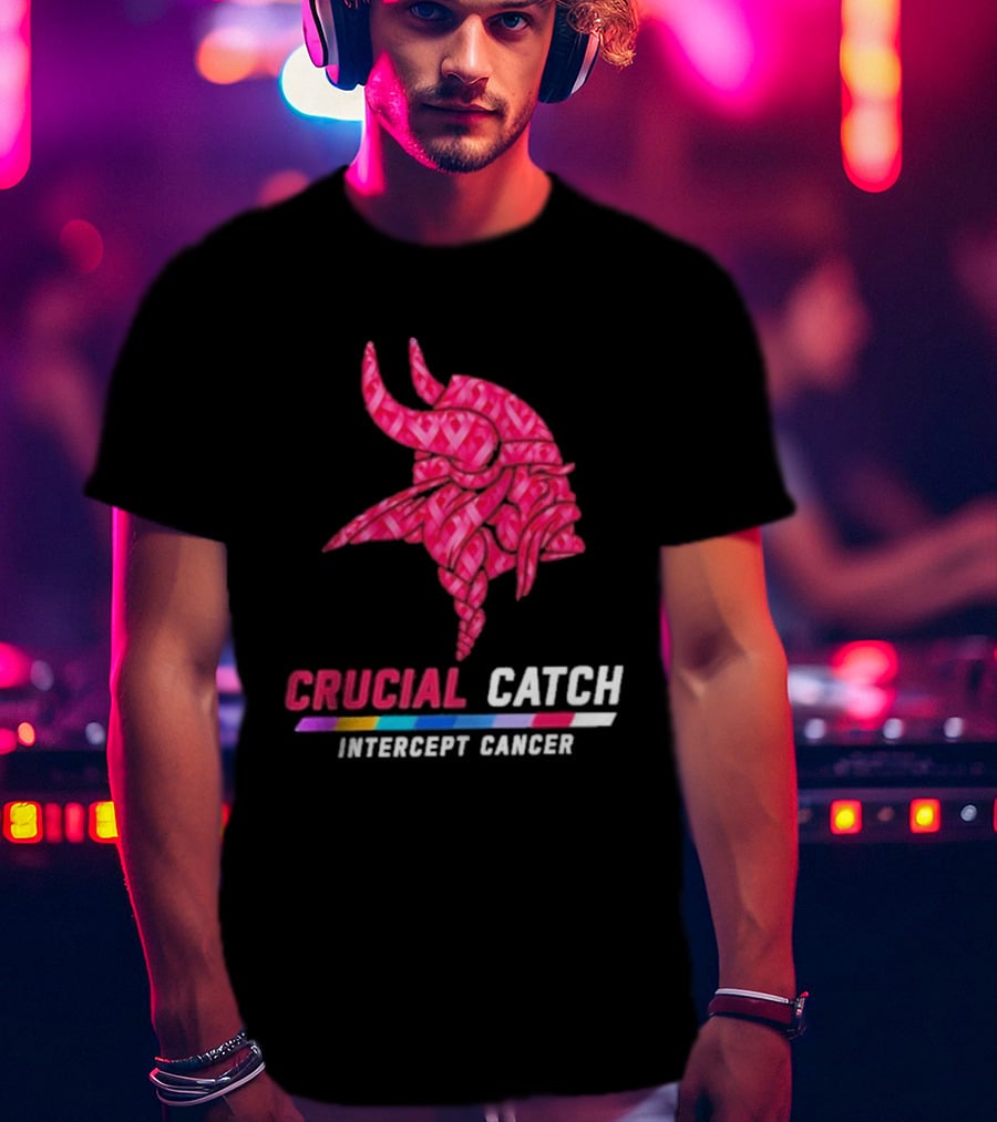 Minnesota Vikings 2026 Crucial Catch Intercept Cancer Pink Crucial Catch Intercept Cancer T-Shirt