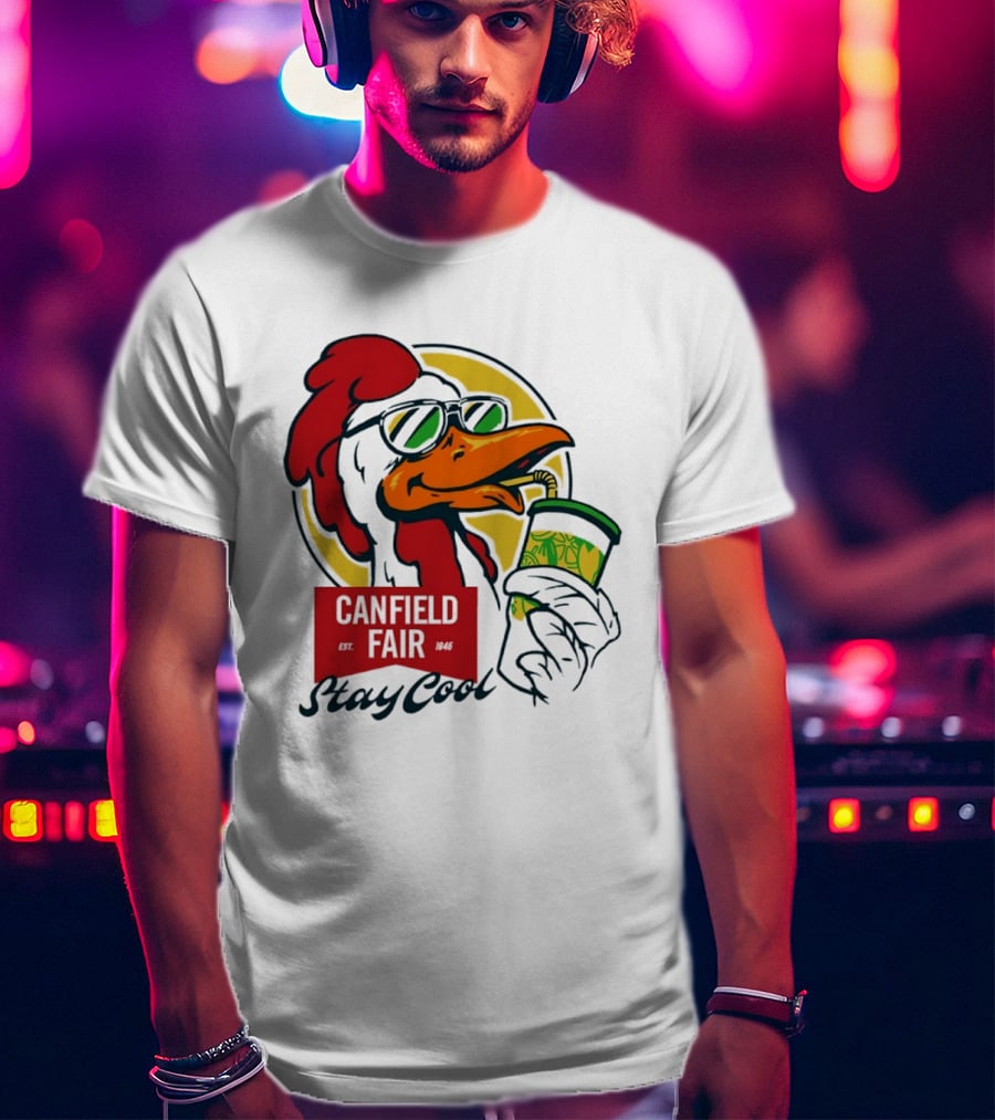 Canfield Fair Stay Cool Rooster Drinking Lemonade T-Shirt