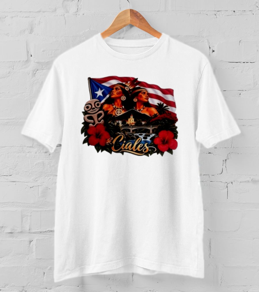 Ciales Puerto Rico Taino Women With Flag Hibiscus Flowers And Indigenous T-Shirt