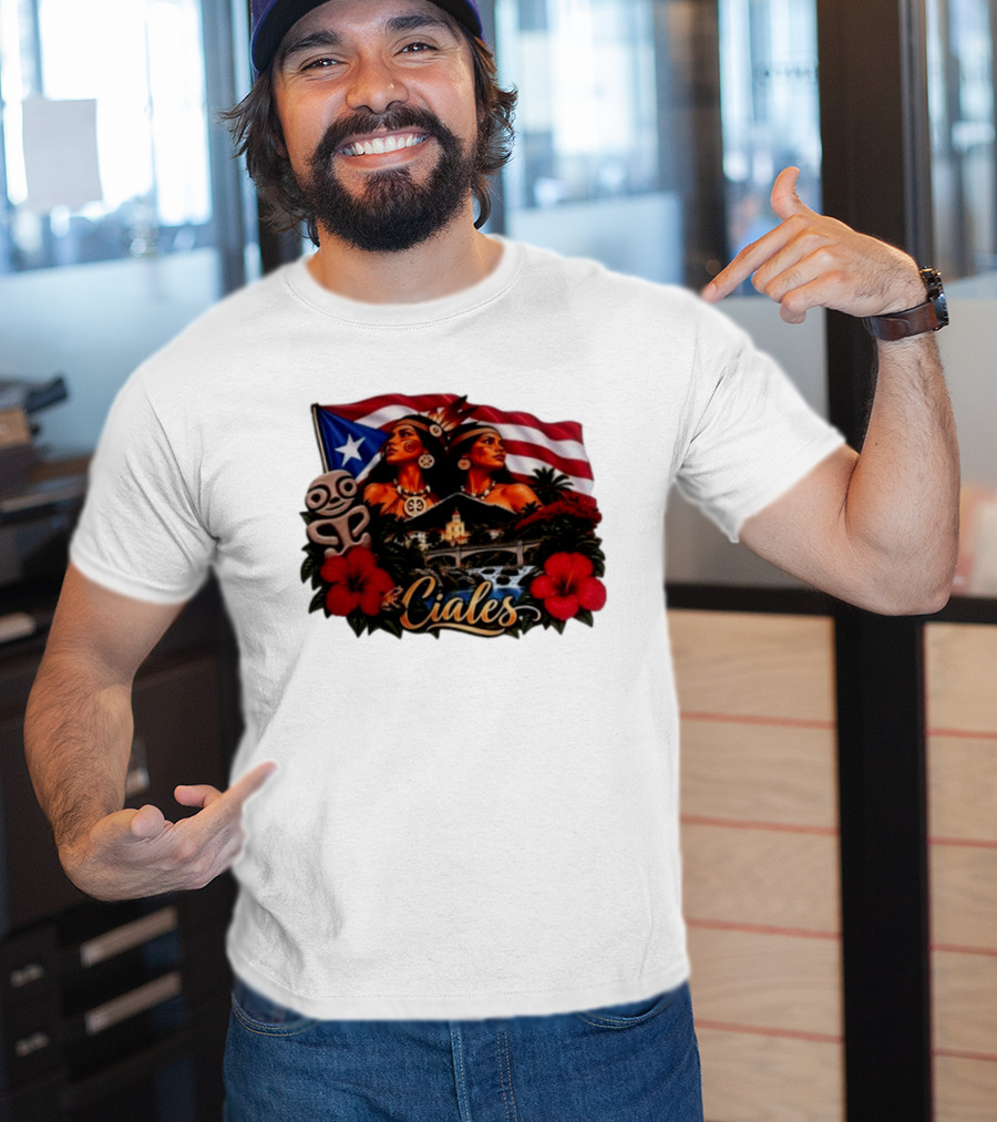 Ciales Puerto Rico Taino Women With Flag Hibiscus Flowers And Indigenous T-Shirt
