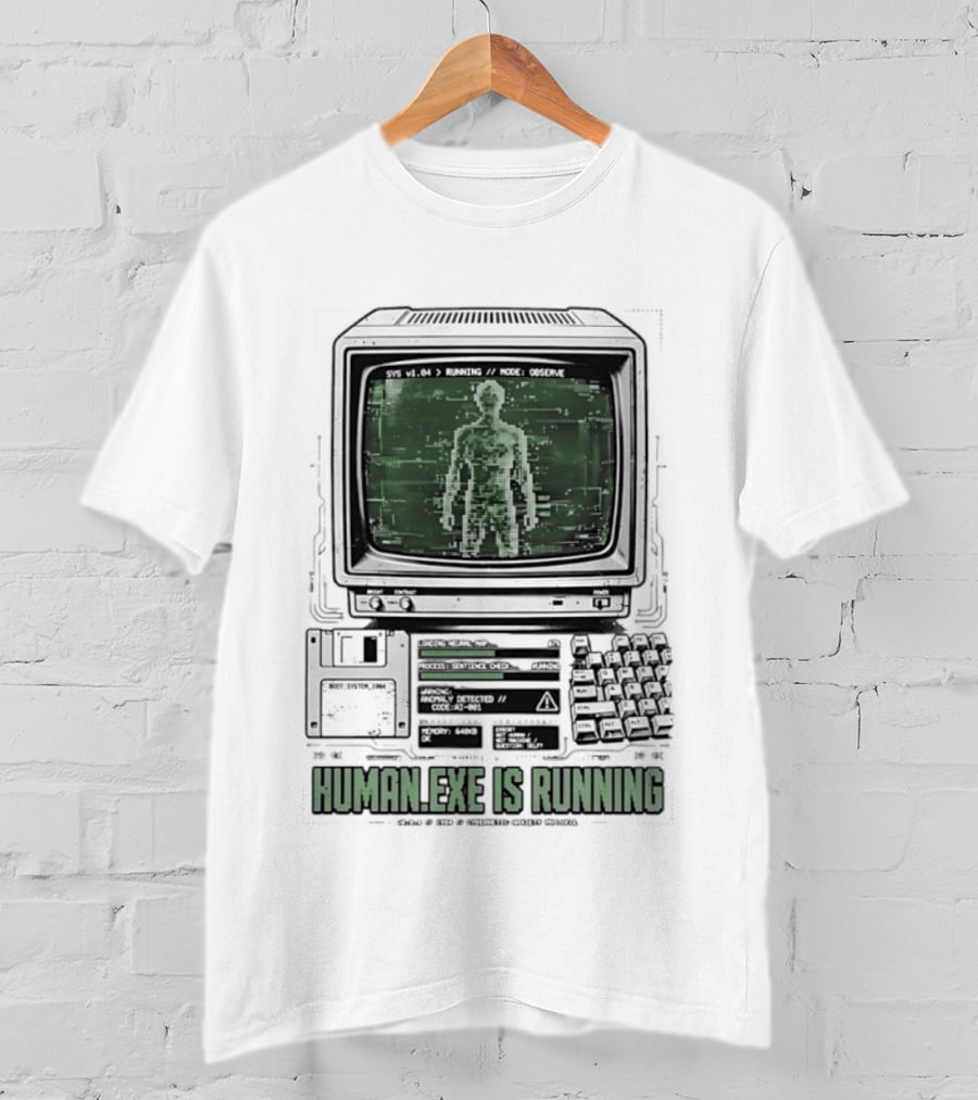 Human Exe Is Running AI Vintage Computer Terminal Display T-Shirt