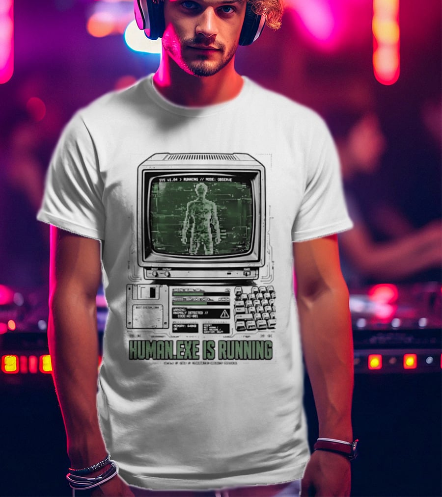 Human Exe Is Running AI Vintage Computer Terminal Display T-Shirt