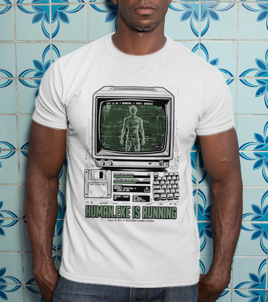 Human Exe Is Running AI Vintage Computer Terminal Display T-Shirt
