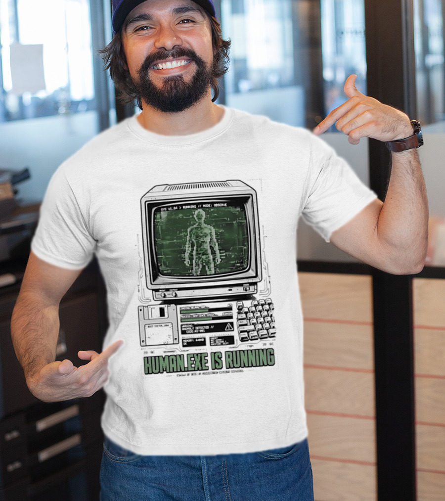 Human Exe Is Running AI Vintage Computer Terminal Display T-Shirt