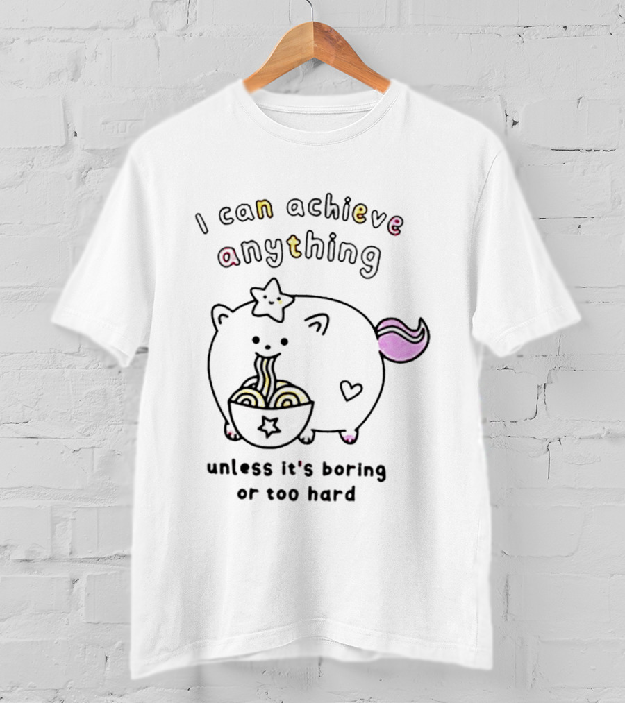 I Can Achieve Anything Cute Starry Cat Eating Noodles Unless It's Boring Or Too Hard T-Shirt