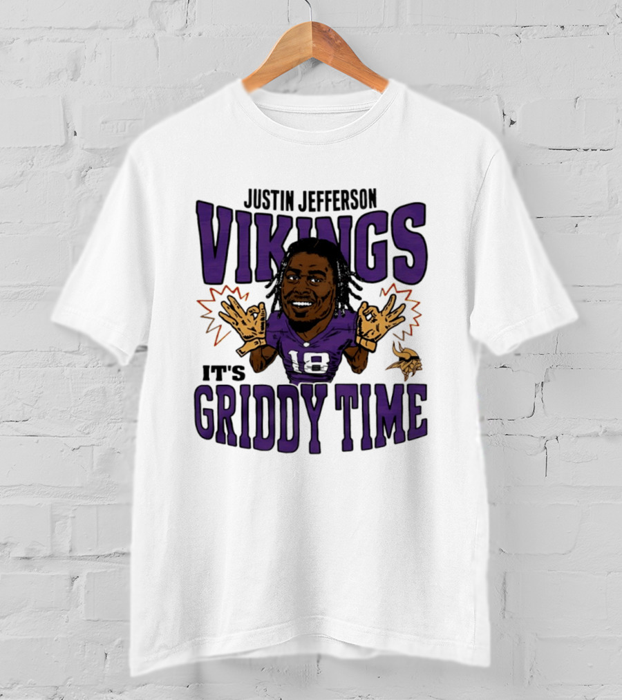 Minnesota Vikings Justin Jefferson It's Griddy Time Caricature T-Shirt