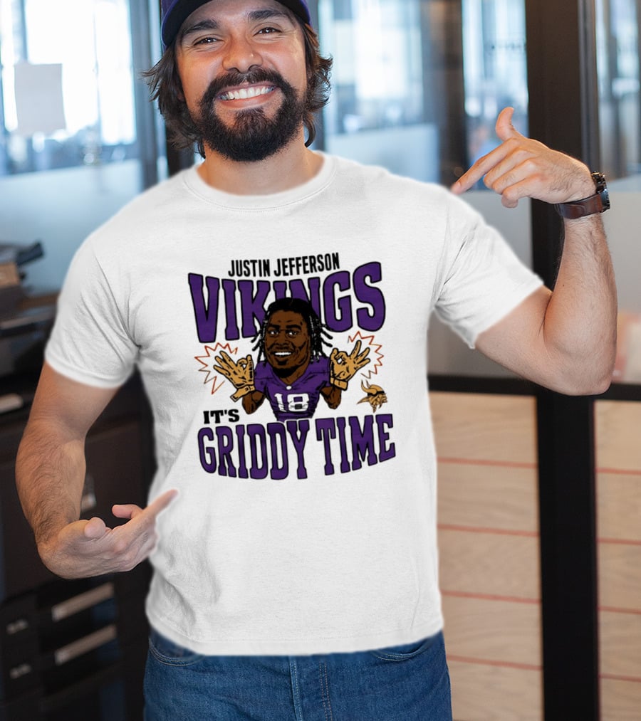 Minnesota Vikings Justin Jefferson It's Griddy Time Caricature T-Shirt