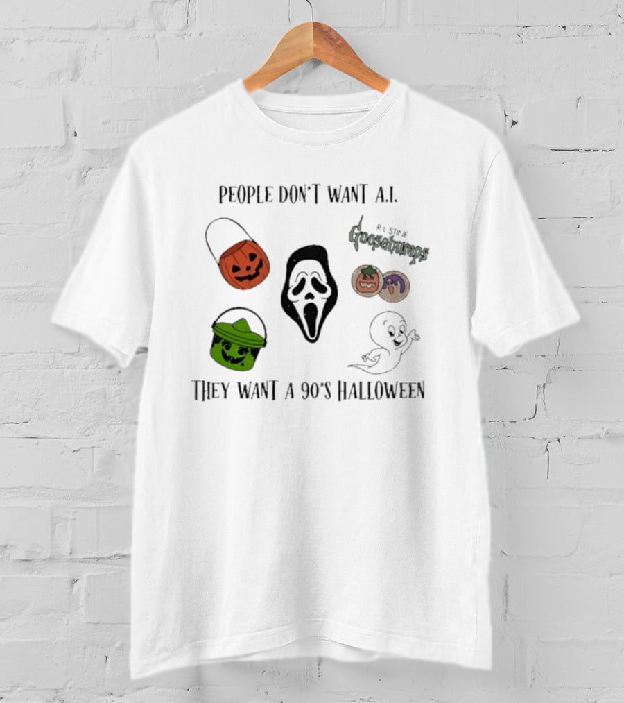 People Don't Want AI They Want A 90's Halloween Goosebumps Ghost Pumpkin Mask T-Shirt