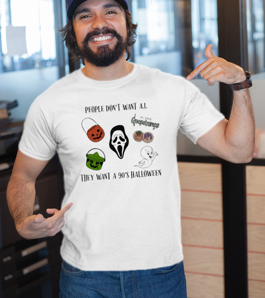 People Don't Want AI They Want A 90's Halloween Goosebumps Ghost Pumpkin Mask T-Shirt