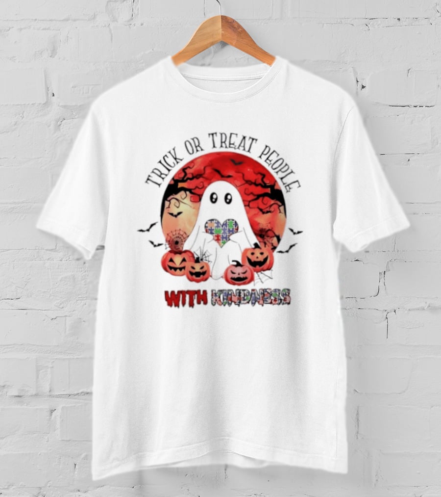 Trick Or Treat People With Kindness Autism Awareness Halloween Ghost Pumpkins T-Shirt