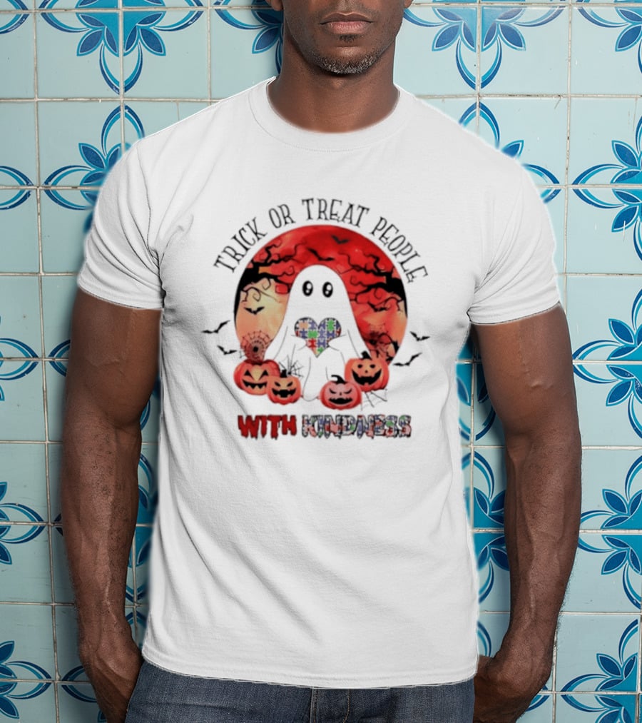 Trick Or Treat People With Kindness Autism Awareness Halloween Ghost Pumpkins T-Shirt