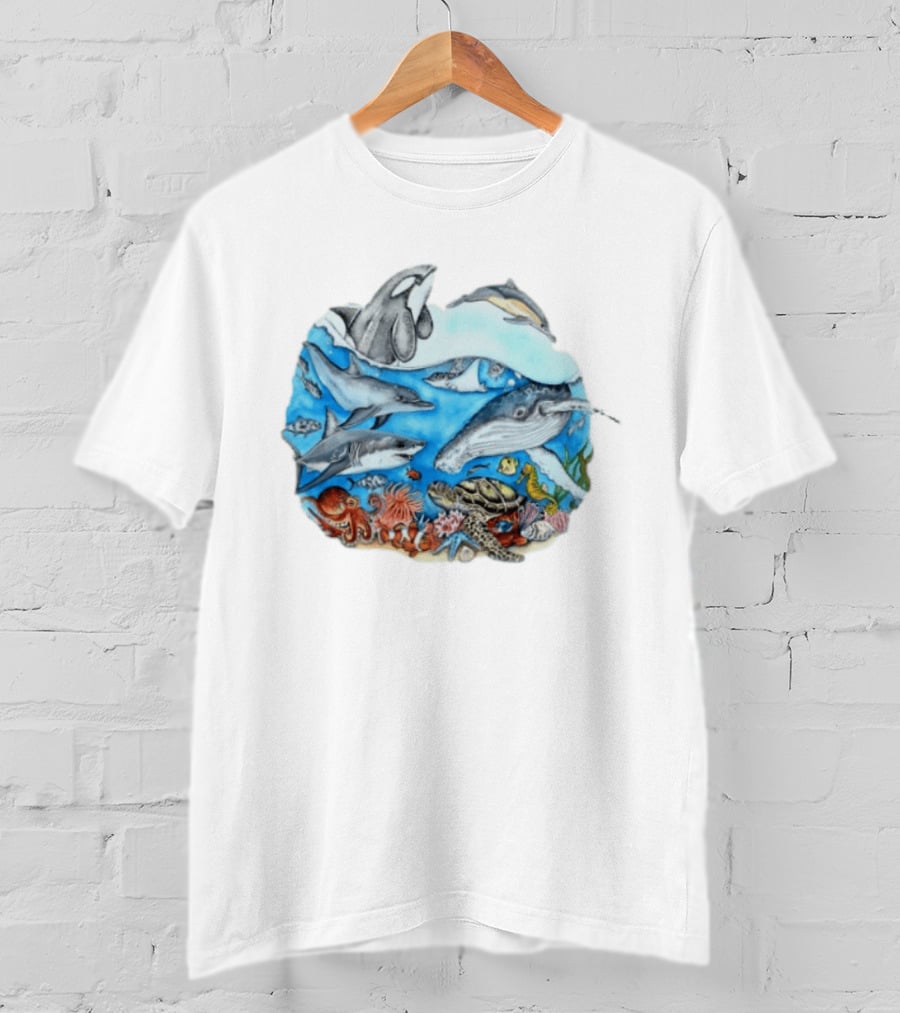 World Oceans Day Marine Life Dolphins Whales Turtles Octopus Coral Sea Animals Conservation T-Shirt