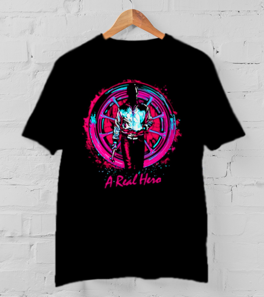 Drive Ryan Gosling Synthwave A Real Hero Wheel T-Shirt