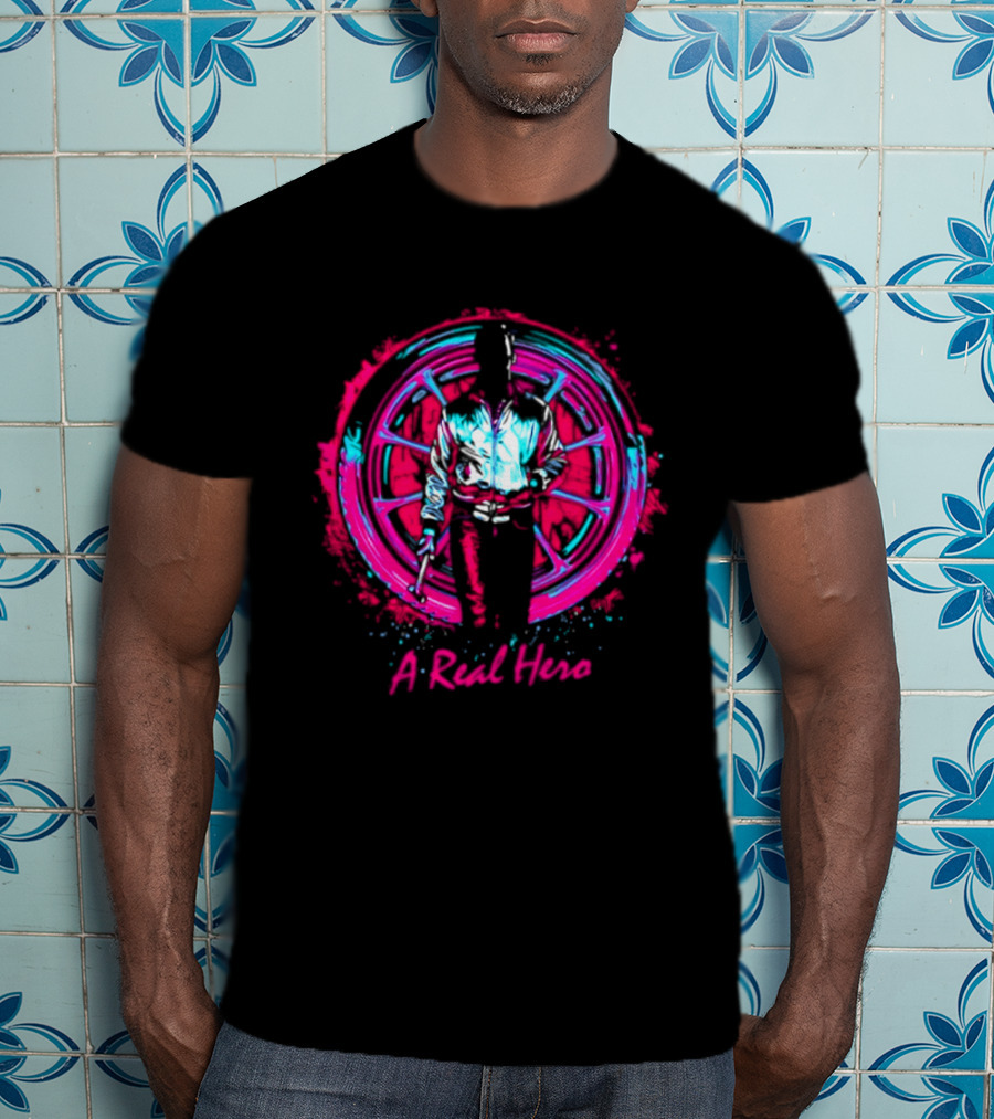 Drive Ryan Gosling Synthwave A Real Hero Wheel T-Shirt