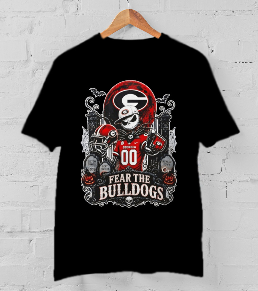 Fear The Bulldogs Georgia Jack Skellington Halloween 2026 Sic 'Em Dawgs Beat Florida Hunker Down T-Shirt