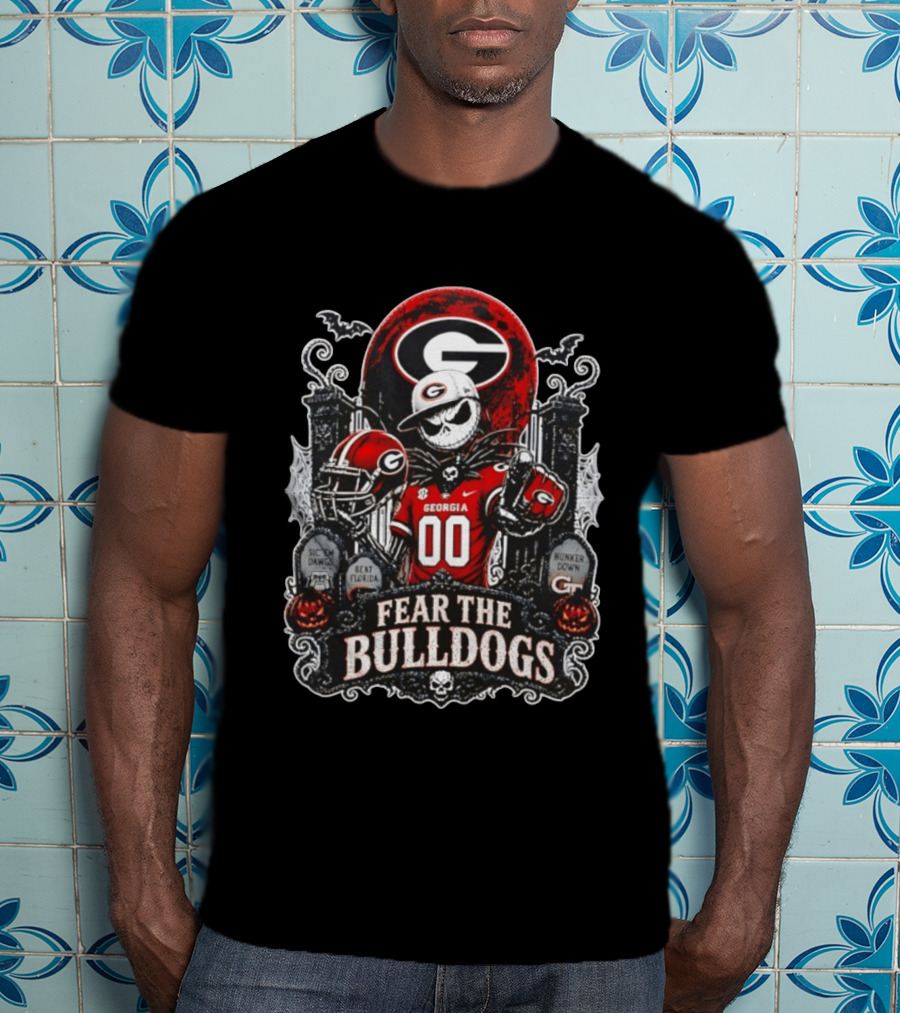 Fear The Bulldogs Georgia Jack Skellington Halloween 2026 Sic 'Em Dawgs Beat Florida Hunker Down T-Shirt