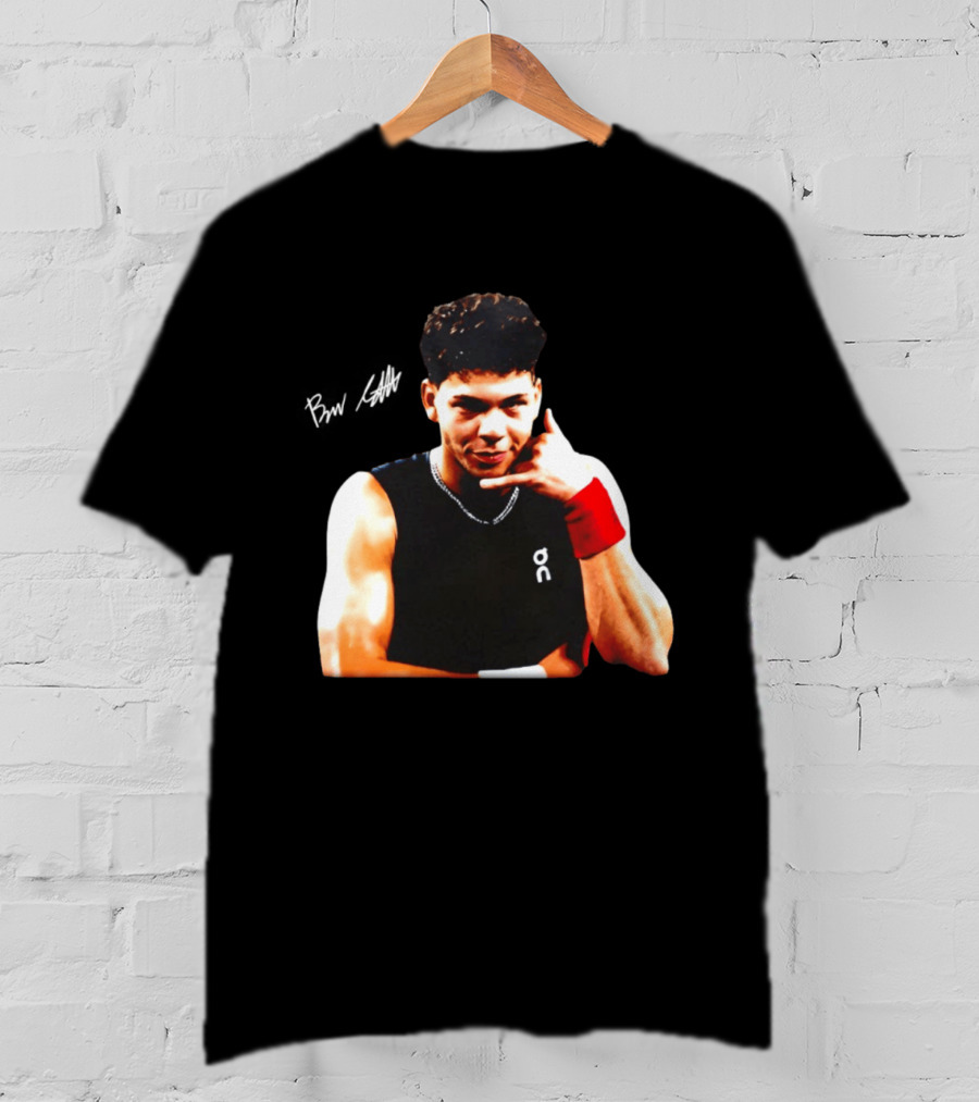 Ben Shelton Phone Gesture On Athletic Tank With Red Wristband T-Shirt