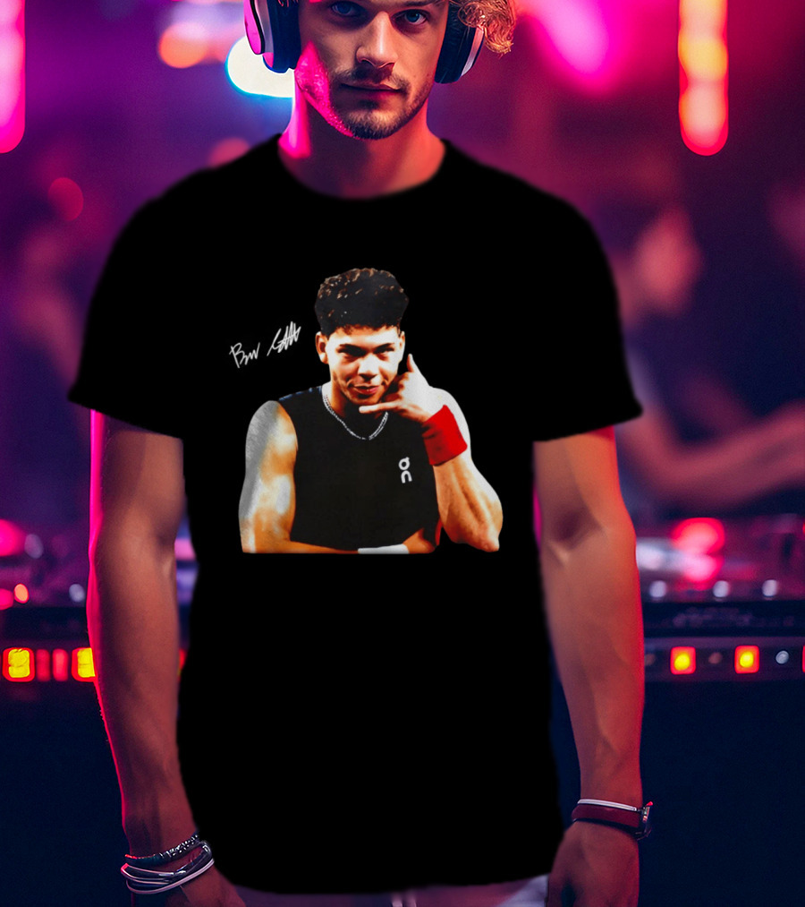 Ben Shelton Phone Gesture On Athletic Tank With Red Wristband T-Shirt