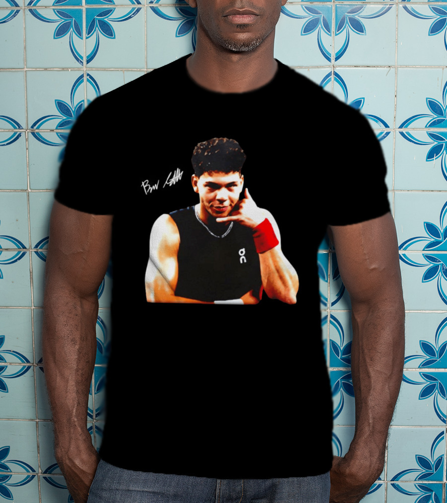 Ben Shelton Phone Gesture On Athletic Tank With Red Wristband T-Shirt