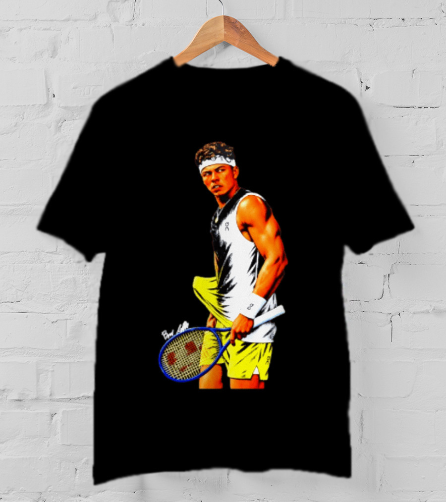 Ben Shelton Tennis Player 2026 Cartoon With Headband And Racket T-Shirt