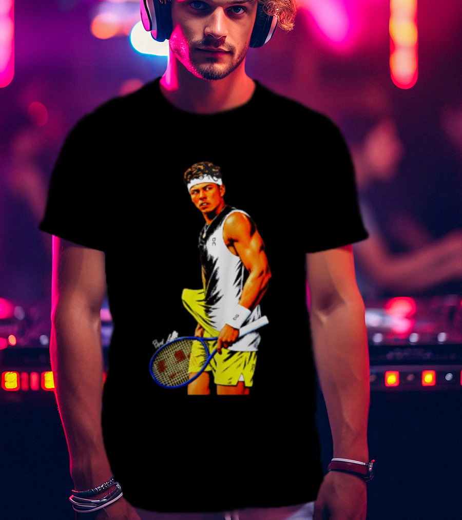 Ben Shelton Tennis Player 2026 Cartoon With Headband And Racket T-Shirt