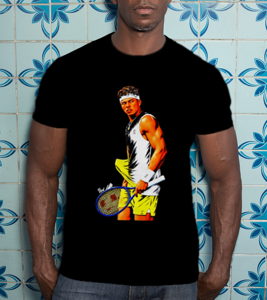 Ben Shelton Tennis Player 2026 Cartoon With Headband And Racket T-Shirt