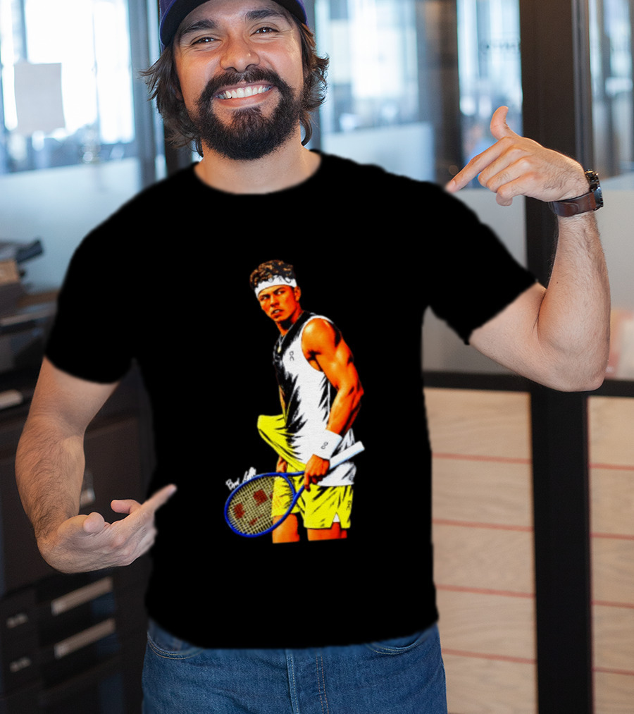Ben Shelton Tennis Player 2026 Cartoon With Headband And Racket T-Shirt