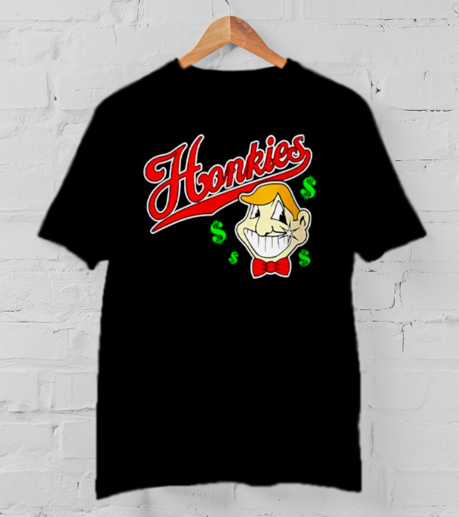 Honkies Red Script Cash Icon With Cartoon Face And Bow Tie T-Shirt